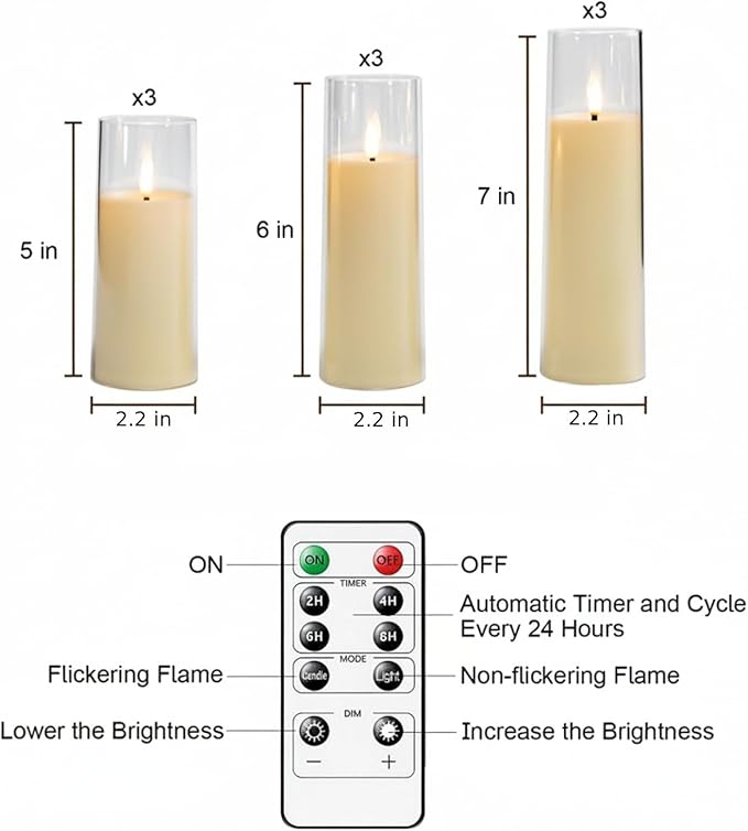 Homemory Ivory Acrylic Flameless LED Candles, Battery Operated with Remote Control and Timer, Electric Fake Candles for Wedding, Home Decor, Set of 9-Ruum Studio Home