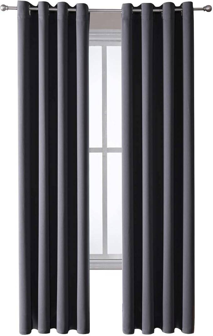 ChrisDowa Grommet Blackout Curtains for Bedroom and Living Room - 2 Panels Set Thermal Insulated Room Darkening Curtains (Dark Grey, 52W x 84L)-Ruum Studio Home