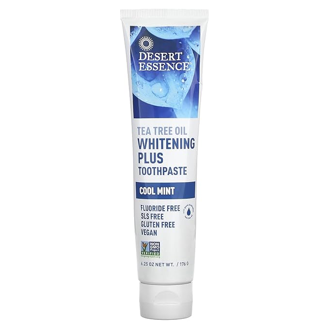 Desert Essence Tea Tree Oil Whitening Plus Toothpaste - 6.25 Oz - Antiseptic Tea Tree Oil - Zinc Citrate - Baking Soda - Freshens Breath - Reduced Plaque - Fluoride Free-Ruum Studio Home