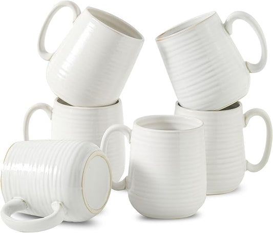 Hasense Coffee Mugs Set of 6, Ceramic Coffee Cups with Handle for Home Office, 12 Ounce Tea Cup for Coffee, Latte, Hot Cocoa, Dishwasher and Microwave Safe, Clay-Infused White-Ruum Studio Home