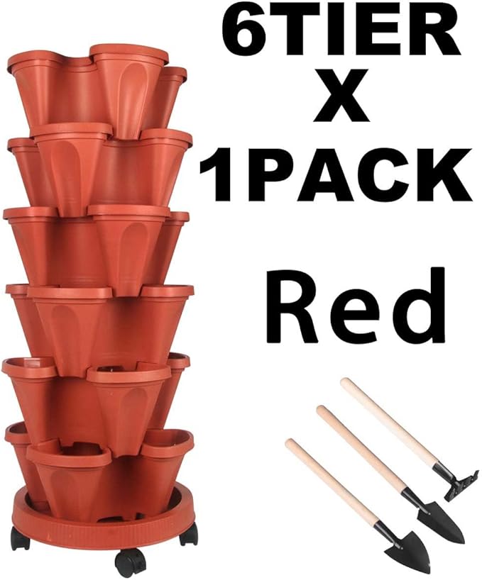 Vertical Planter 6 Tier Stackable Planters Garden Planters Strawberry Herb Flower and Vegetable Planter Indoor Outdoor Gardening Pots with Removable Wheels and Tools-Ruum Studio Home