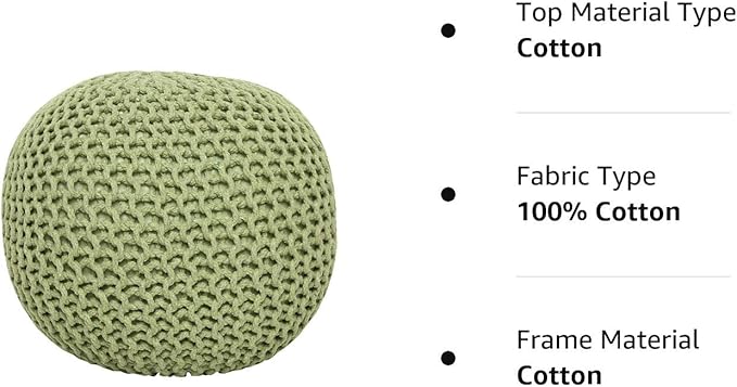 REDEARTH Round Pouf Foot Stool Ottoman - Cotton Knitted Cord Boho Pouffe - Cable Poof Filled Footrest Stuffed for Living Room - Nursery - Bedroom - Patio - Lounge (19.5"x19.5"x14") - Kiwi-Ruum Studio Home