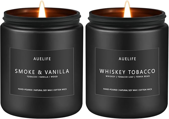 2 Pack Candle | Smoke & Vanilla + Whiskey Tobacco - Candles for Men - Masculine Candle, Soy Candles for Home Scented - Gifts for Men, Home Fragrance Manly Gifts - Each of 7oz-Ruum Studio Home