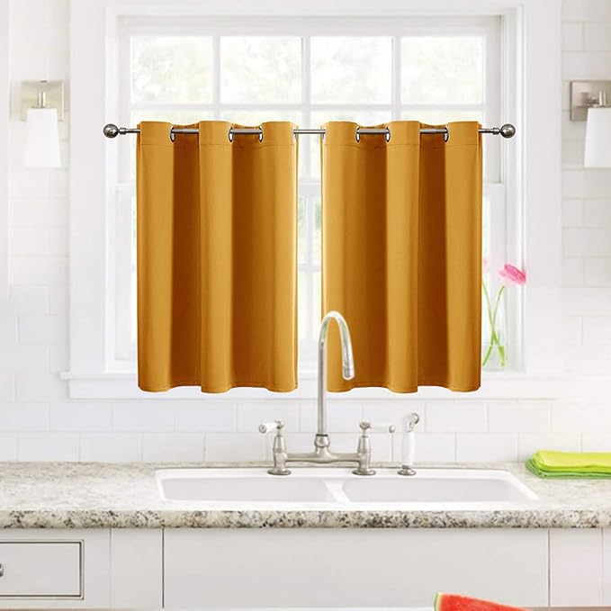 ChrisDowa Small Window Curtains for Kitchen and Bedroom - Grommet Short Thermal Insulated Room Darkening Curtains (2 Panels, Mustard Yellow, 52 x 36 Inch)-Ruum Studio Home