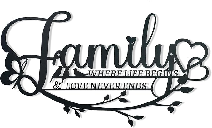 Family Sign Black Metal Wall Art Decor, Oppro Family Where Life Begins Love Never Ends Wrought Iron Wall Decorations, Hanging Plaque Letters Signs Home Decor for Living Room Bedroom Dining Room Kitchen Mother's Day Father's Day-Ruum Studio Home