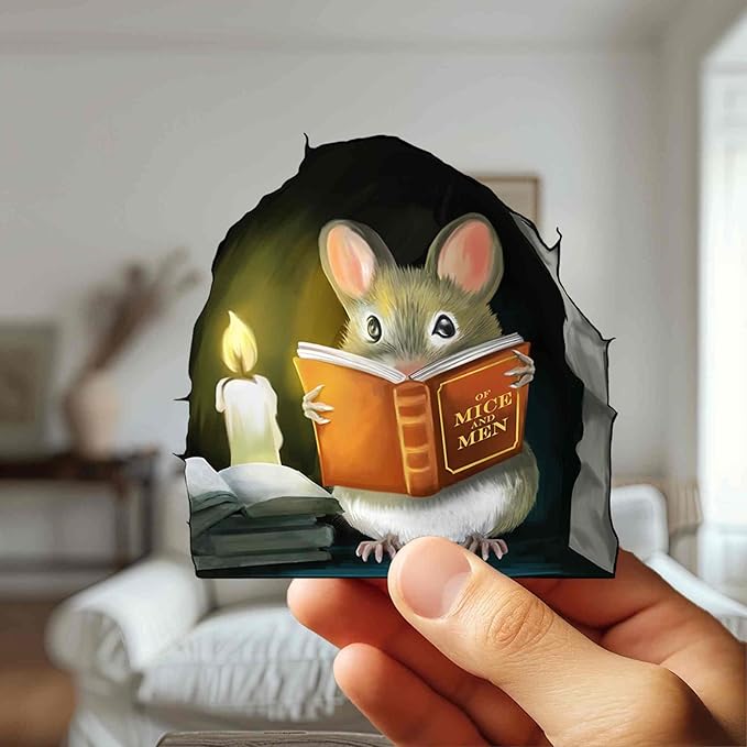 Mouse Reading Book, Wall Decor Sticker Decal, Kids Room, Classroom, Home, Bedroom, Bookcase, Book Lover, of Mice and Men, Children, Adorable, (Mouse Reading Book)-Ruum Studio Home