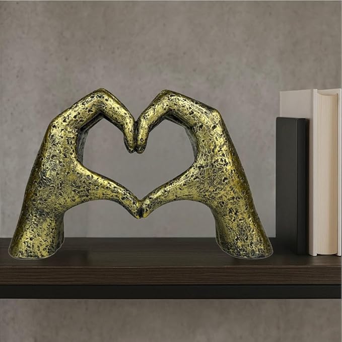 Top Brass Large Rustic Heart Hands Sculpture, 9 3/4” Resin Love Statue – Romantic Decor Accent for Shelf or Mantel – Perfect for Wedding, Valentine's Day or Anniversary (Weathered Bronze)-Ruum Studio Home