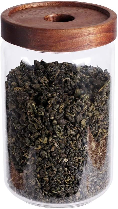 Glass Tea Canister, 25 FL OZ/ 750ml Bulk Food Storage Jar with Airtight Acacia Lid, Glass Food Container for Loose Leaf Tea, Coffee Bean(6 inch high)-Ruum Studio Home