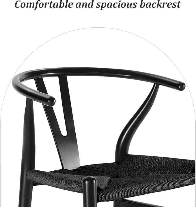 Wishbone Chair, Solid Wood Armrest Woven Seat Chair, Kitchen & Dining Chair, Wishbone Y Black Chairs - Set of 1 (Ash Wood - Black)-Ruum Studio Home
