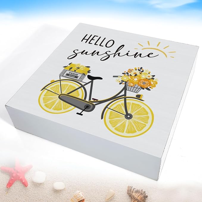 Lemon Decor Summer Decorations Hello Sunshine Wooden Sign Rustic Home Decor 5 x 5 Inches-Ruum Studio Home