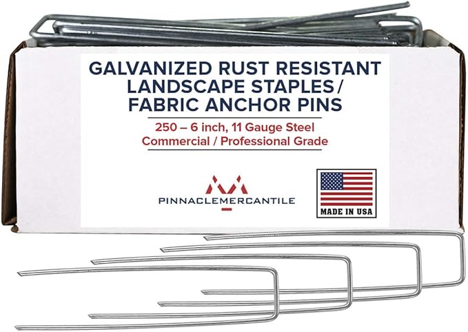 Pinnacle Mercantile USA Made 250 Pack Garden Landscape Staples Weed Barrier Fabric Stakes Galvanized 6 inch Pins Anti Rust Sod Staple 11 Gauge Steel-Ruum Studio Home