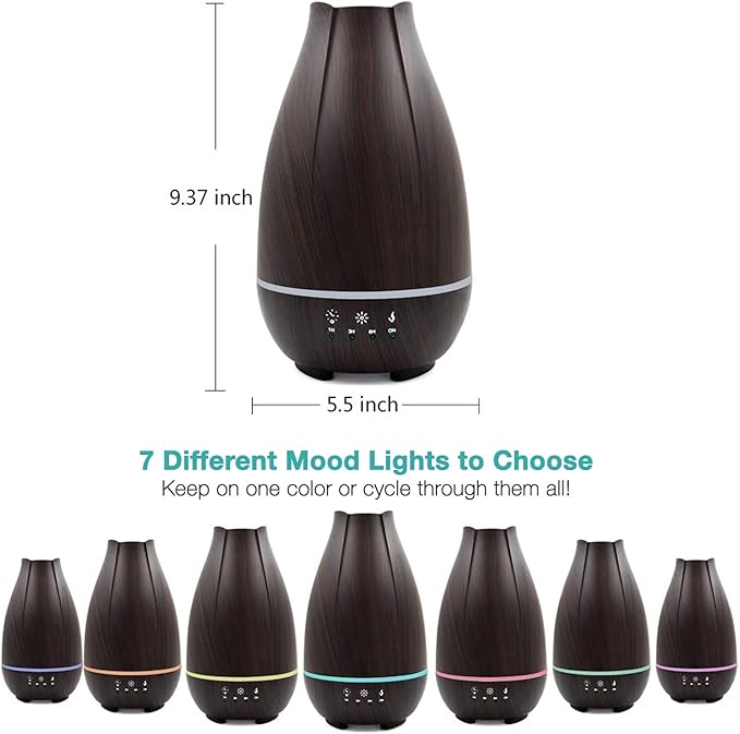 HealthSmart Essential Oil Diffuser, Cool Mist Humidifier and Aromatherapy Diffuser with 500ML Tank Ideal for Large Rooms, Adjustable Timer, Mist Mode and 7 LED Light Colors, Brown-Ruum Studio Home