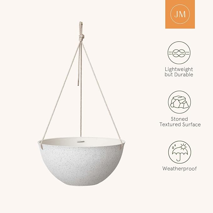 LA JOLIE MUSE Large Hanging Planters for Outdoor Plants - 13 Inch Hanging Flower Pots Set of 2, Speckled White-Ruum Studio Home