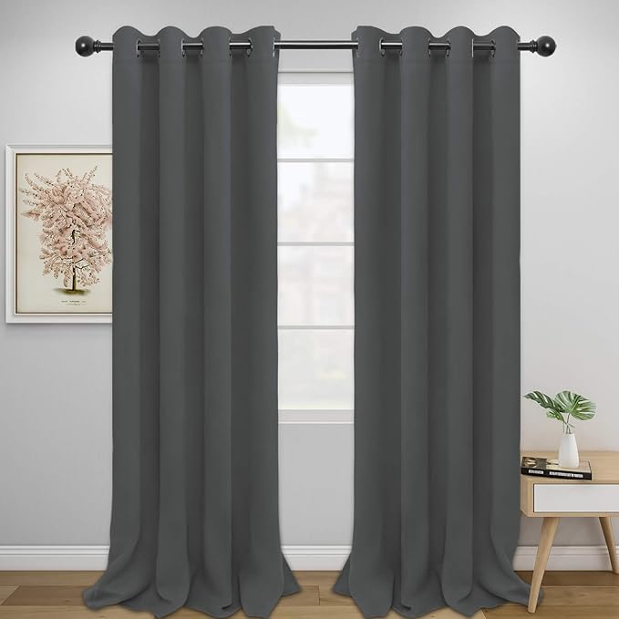 Easy-Going Blackout Curtains for Bedroom, Solid Thermal Insulated Grommet and Noise Reduction Window Drapes, Room Darkening Curtains for Living Room, 2 Panels (52x96 in,Gray)-Ruum Studio Home