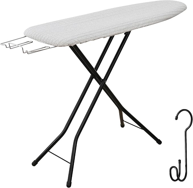 Ironing Board with Iron Rest, Iron Board with 3 Layers Extra Thick Cover, Compact and Space Saver Foldable Ironing Board, Adjustable Height, Easy Storage with Smart Hanger and Lightweight Design-Ruum Studio Home