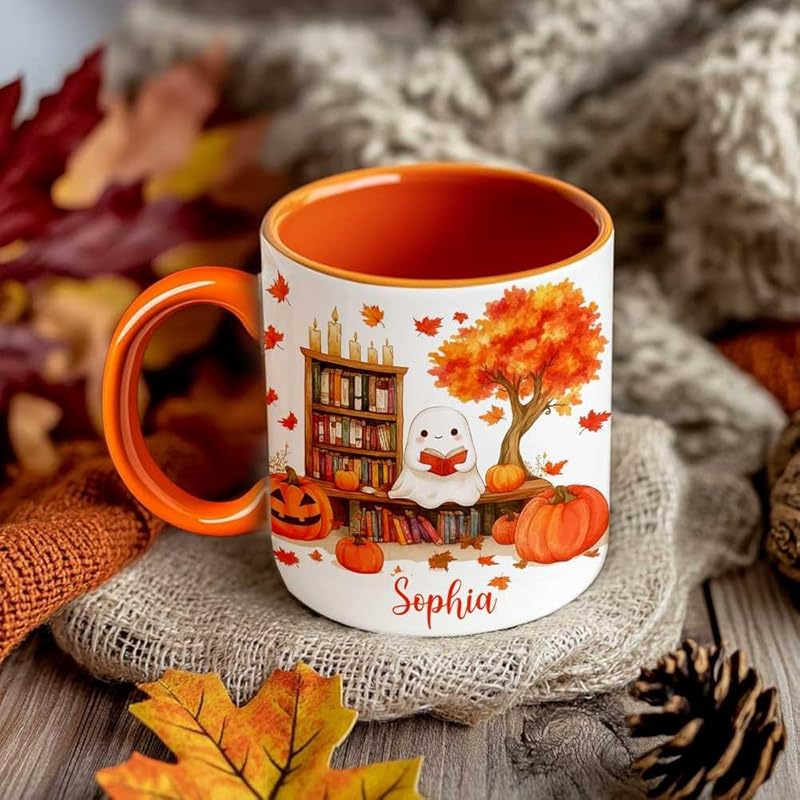 Personalized Fall Ghost Coffee Mugs - Ghost Lover Mugs Gift for Women Men - Fall Autumn Decor Gifts For Home Farmhouse Thanksgiving - Happy Fall Y'all Mug - 11oz Printed Ceramic Mug-Ruum Studio Home