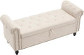 Furniliving 55” End of Bed Bench, Bedroom Bench with Button-Tufted, Large Upholstered Storage Ottoman Entryway Bench with Storage Shoe Cabinet Bench, for Bedroom, Linen, Camel-Ruum Studio Home