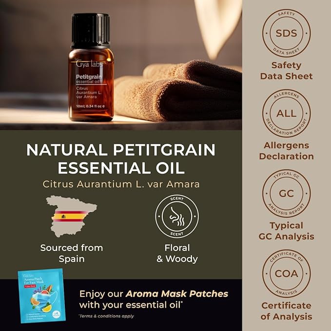 Gya Labs Petitgrain Essential Oil for Skin - 0.34 Fl Oz - 100% Pure Natural Petitgrain Oil for Diffuser, Hair, Aromatherapy, Massage & Candle Making Scent-Ruum Studio Home