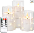 NURADA Flickering Flameless Candles: Built-in Star String Lights Acrylic 3D Wick Battery Operated LED Pillar Candles with Remote and Timer for Romantic Mood Home Decoration - 3 Pack Pure White-Ruum Studio Home