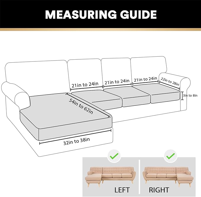 PrinceDeco 4-Piece Sectional Couch Cover Set - Thick Chaise & Couch Cushion Covers with Elastic Band for L-Shape Sofa, 3 Seater + 1 Chaise, Stone Blue-Ruum Studio Home