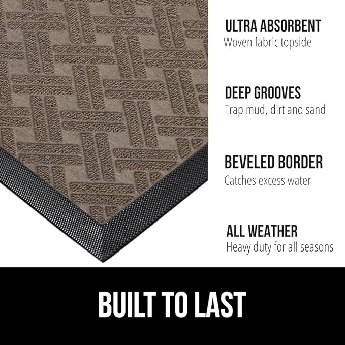 GORILLA GRIP 100% Waterproof All-Season WeatherMax Doormat, 72x24, US Designed Natural Rubber, Stain and Fade Resistant, Low Profile Indoor Outdoor Door Mats, Easy Clean Patio Mat, Taupe Basket Weave-Ruum Studio Home