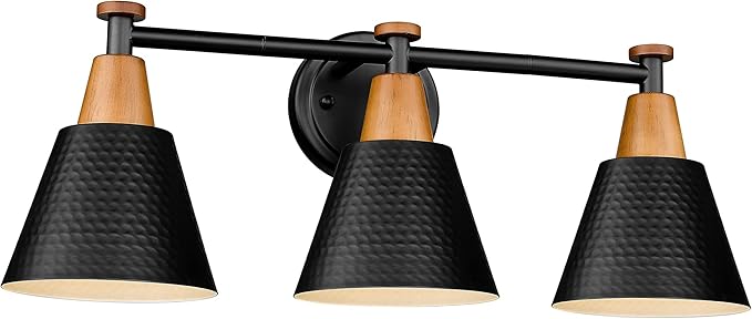 FEMILA Black Bathroom Light Fixtures, 3-Light Bathroom Vanity Lights Over Mirror with Hammered Metal Shade, Modern Wall Lamp for Kitchen Bedroom Living Room,4FG59B-3W BK-Ruum Studio Home