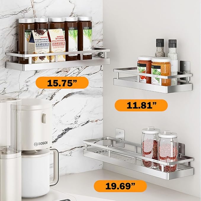 2PCS Kitchen Spice Rack, SUS304 Stainless steel Wall Mount Storage Rack, Seasoning Container, 19.7Inch Spice Organizer, Kitchen Seasoning Hanging Rack, Bathroom Shelf for Storing Toiletries-Ruum Studio Home