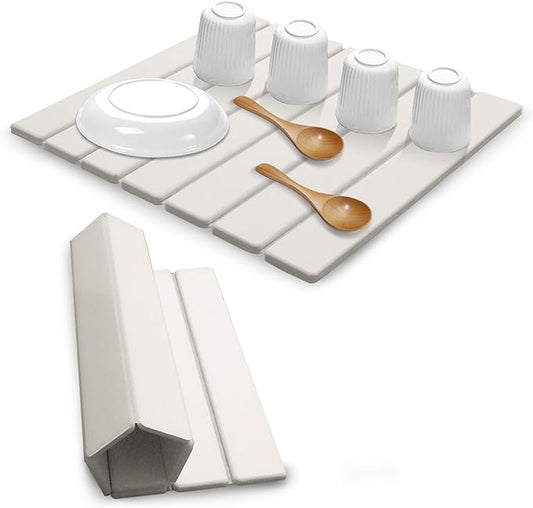 Large Stone Dish Drying Mats for Kitchen Counter, Quick Dry Absorbent Collapsible Dish Drying Mat,Diatomaceous Earth Mats for Dishes Bottles Cups,Match Any Countertop,White 16 * 12inch-Ruum Studio Home