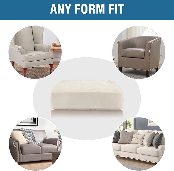 H.VERSAILTEX Velvet Stretch Couch Cushion Cover Plush Cushion Slipcover for Chair Loveseat Sofa Cushion Furniture Protector Seat Cushion Sofa Cover (3 Piece Sofa Cushion Covers, Porcelain)-Ruum Studio Home