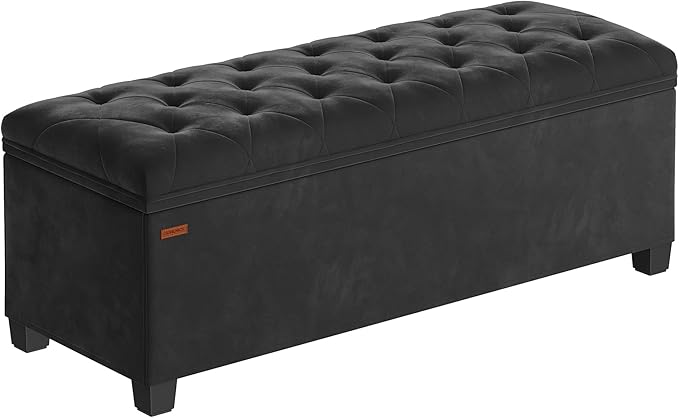 SONGMICS Velvet Storage Ottoman Bench, Foot Rest with Legs, 15.7 x 43 x 15.7 Inches, End of Bed Bench, Storage Chest, Load up to 660 lb, for Living Room, Bedroom, Entryway, Ink Black ULSF089B02-Ruum Studio Home