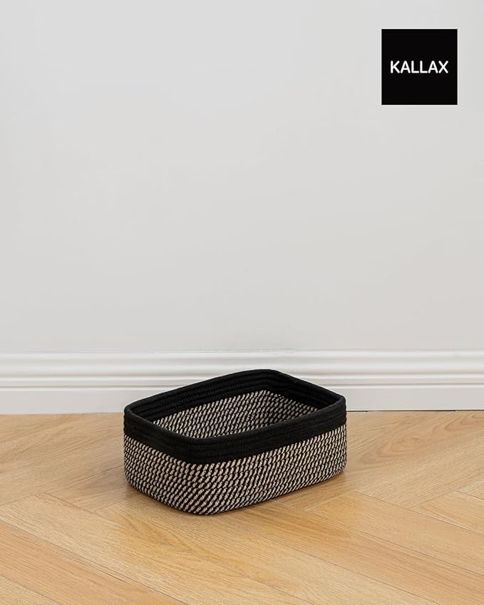 KALLAX Small Woven Basket, 12 x 8 x 4.5 Inches, Storage Basket for Organizing, Cute Small Rope Shelf Closet Cube Storage Bins Baskets for Shelves, Dog Toy Gift Baskets Empty, 3 Pack Black & Brown-Ruum Studio Home