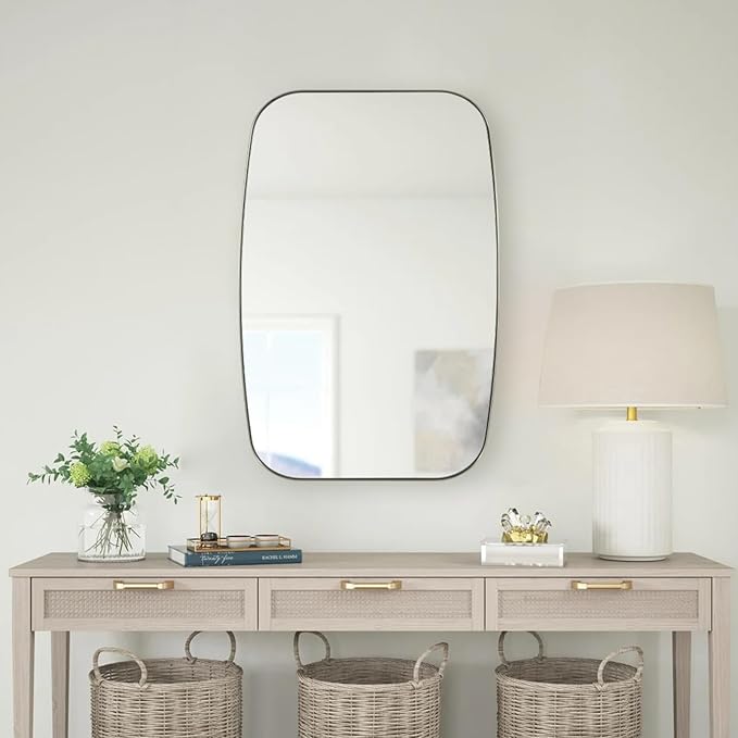 ANDY STAR Brushed Nickel Mirror, 24x32’’ Oval Mirror for Bathroom, Brushed Nickel Oblong Bathroom Mirror for Over Sink, Modern Anti Rust Silver Vanity Mirror-Ruum Studio Home