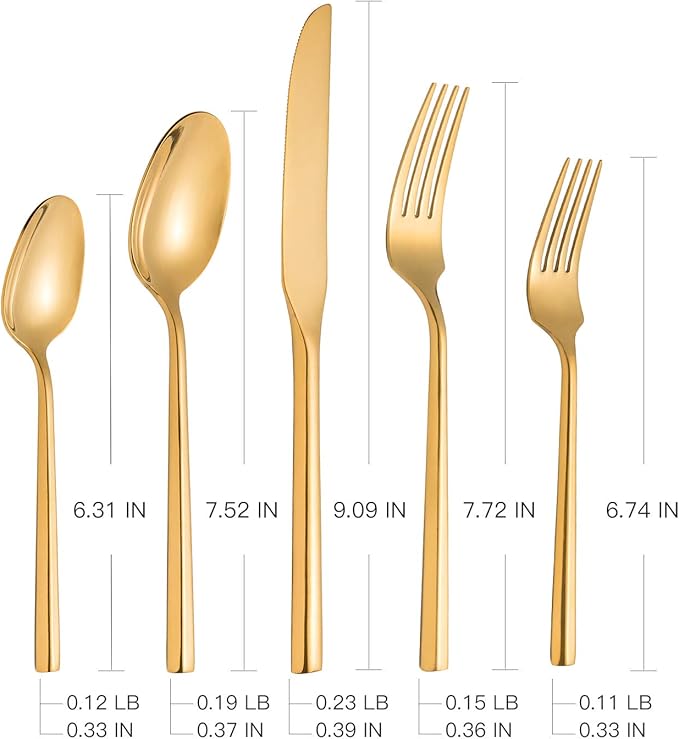 Silverware 45-Piece Gold Flatware Set with Serving Utensils Stainless Steel Thick Heavy Mirror Polished Cutlery Set for Wedding Hotel Restaurant, Service for 8-Ruum Studio Home