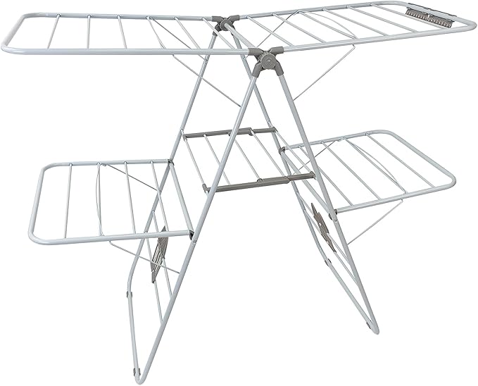 Large Capacity Double Drying Rack, Folding Rustproof Drying Rack with Non-Slip Clips and Drainage Shoe Rack, Height Adjustable, Airy and Quick Drying, Suitable for Balcony and Outdoor Use-Ruum Studio Home