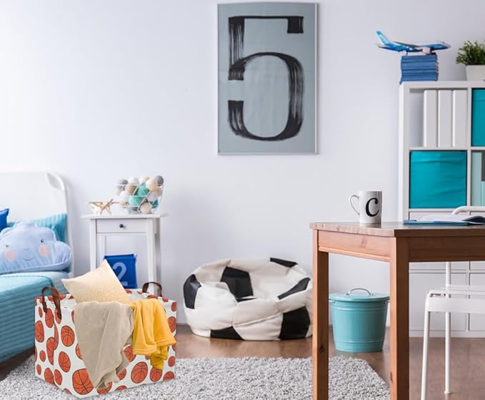HIYAGON Rectangular Basketball Basket Kids Gift Basket Baby Toy Storage Bin Organizer Box Room Decor(Basketball)-Ruum Studio Home
