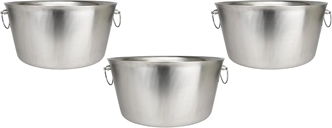 Stainless Steel Insulated Beverage Tub - Real Deal Steel, Large 6 Gallon Round Double Walled Party Tub, Drink Bucket for Parties, Ice Cooler for Wine Beer - Pack of 3-Ruum Studio Home