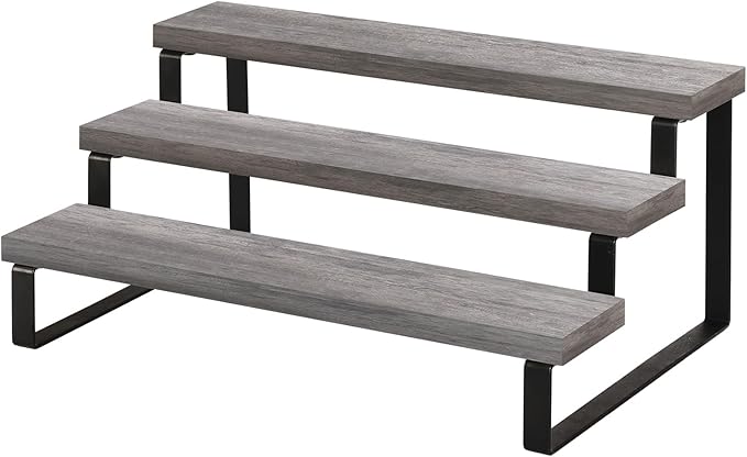 YINMIT Wooden Display Riser Stand, Tiered Perfume and Cologne Organizer Stand, 3 Tier Spice Rack Organizer, Rustic Display Shelf for Candles (3 Tier,Grey)-Ruum Studio Home