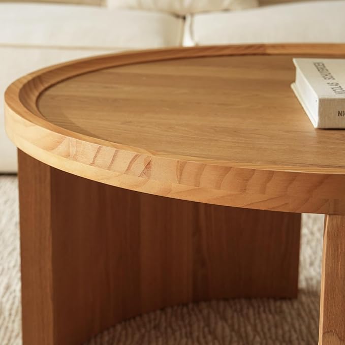 Round Nesting Coffee Table Set of 2,31.5" Large & 18" Small Low Tables with Wood Look Top,Space-Saving Side Tables for Living Room,Bedroom,Office,Minimalist Center Table Set (Brown, L+S)-Ruum Studio Home