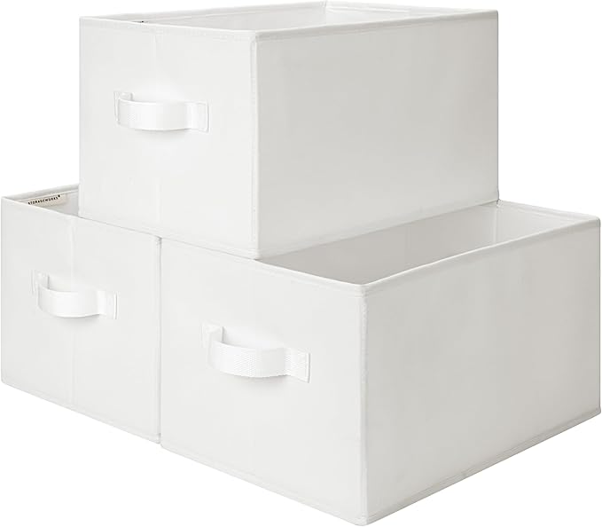 StorageWorks Storage Baskets for Shelves, Foldable Fabric Closet Storage Bins with Handles, Fabric Storage Bins Clothes Organizer, White, 3-Pack, Large-Ruum Studio Home