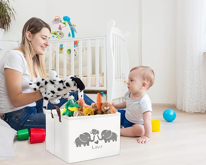 HIYAGON Baby Basket - Cute Elephant Toy Storage Bin Organizer Box Gift Basket for Boys and Girls (Love Elephants)-Ruum Studio Home