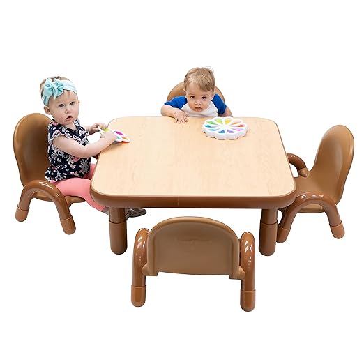 Children’s Factory Baseline Toddler Square Table and Chairs Set, Natural Wood – Includes One 30”, 12” High Square Table and Four 5” High Chairs – Durable, Lightweight, Easy to Move-Ruum Studio Home