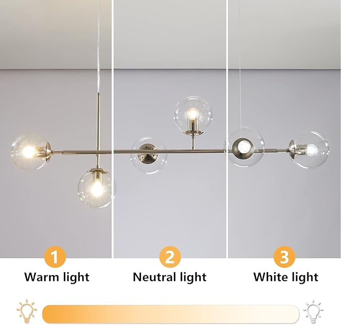 KCO Lighting 6 Light Bubble Glass Pendant Light Mid Century Modern Globe Sputnik Chandelier Linear Chandelier Lighting Brushed Nickel Hanging Light Fixture for Kitchen Island Dining Room-Ruum Studio Home