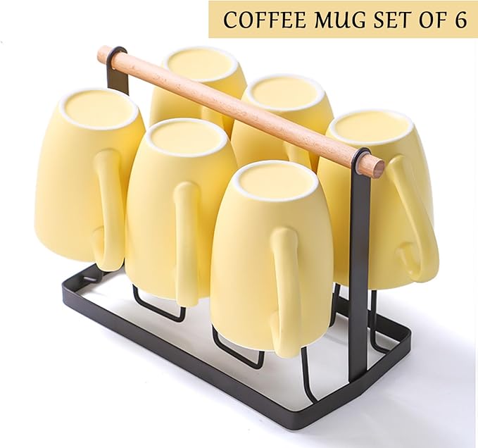 Coffee Mugs Set of 6, 12oz Ceramic Coffee Mugs with Handle, Matte Porcelain Yellow Coffee Mug for Latte, Tea, Cocoa, Cappuccino, Cups for Women Men for Home Restaurant Mug (Yellow)-Ruum Studio Home