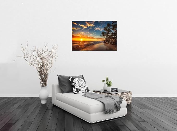 DZL Art S74769 Canvas Painting Print Paradise Tropical Island Beach with Palms Photograph Print Nature Pictures Wall Art Canvas Prints Painting for Living Room Bedroom Decor Office Wall Decor-Ruum Studio Home