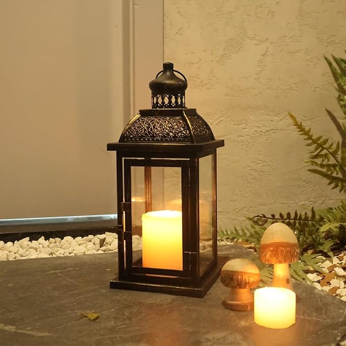NEEDOMO Large Candle Lanterns Decorative Indoor, 14.4" Outdoor Lantern with Clear Glass, Vintage Metal Candle Holders in Black, Patio Wedding Home Kitchen Coffee Table Livinig Room Decor-Ruum Studio Home