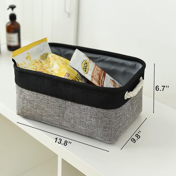TheWarmHome Storage Basket for Organizing - 14x10x7 inch Medium 3 Pack Collapsible Storage Bin for Shelves with Rope, Fabric Storage Cubes for Organizer Cloth Gift Toy Closet (Black & Grey)-Ruum Studio Home