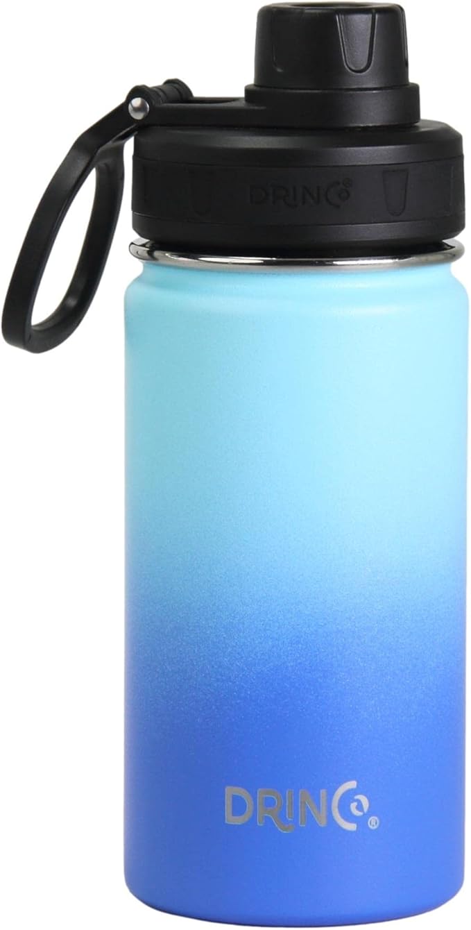 DRINCO Stainless Steel Water Bottle Spout Lid Vacuum Insulated Double Wall Water Bottle Wide Mouth (40oz 32oz 22oz 18oz 14oz) Leak Proof Keeps Cold or Hot (14 oz, 14oz Morning Sky Blue)-Ruum Studio Home
