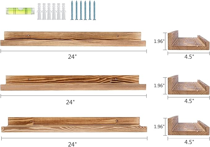 AZSKY Floating Shelves Set of 3, Picture Ledge Shelf, 24 Inches Long Large Nursery Book Shelves for Toys Storage, Kids Bookshelf Wall Mounted for Living Room Bedroom Decor Books Photo Frames-Ruum Studio Home