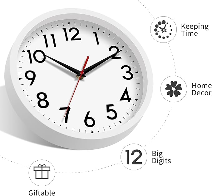 Wall Clock Modern Battery Operated 10 Inch Simpel Silent Non Ticking Analog Decorative for Kitchen Bathroom Bedroom Office Living Room School Classroom(White)-Ruum Studio Home