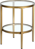 Henn&Hart 20" Wide Round Side Table with Glass Shelf in Antique Brass, Table for Living Room, Bedroom-Ruum Studio Home